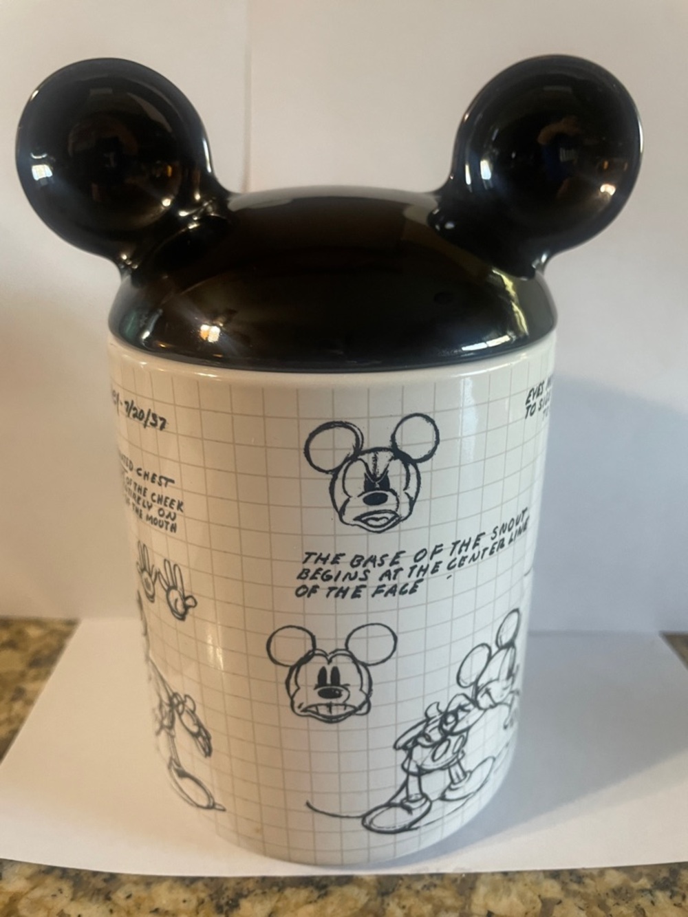 Disney Mickey Mouse White Ceramic Canister with Black Logo by Don Towley